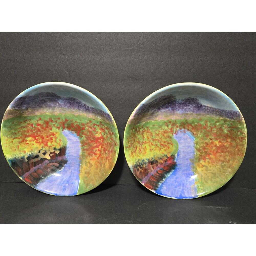 SET of‎ 2, 9" Bowls~ 222 Fifth Impressions~Gail Wells-Hess~Ogden Bay Marsh~